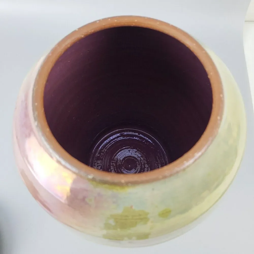 Studio Art Pottery Ginger Jar Lidded Iridescent Glaze Canister Swirl Signed 1991